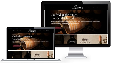 Legends Estates winery website displayed across desktop and laptop screens